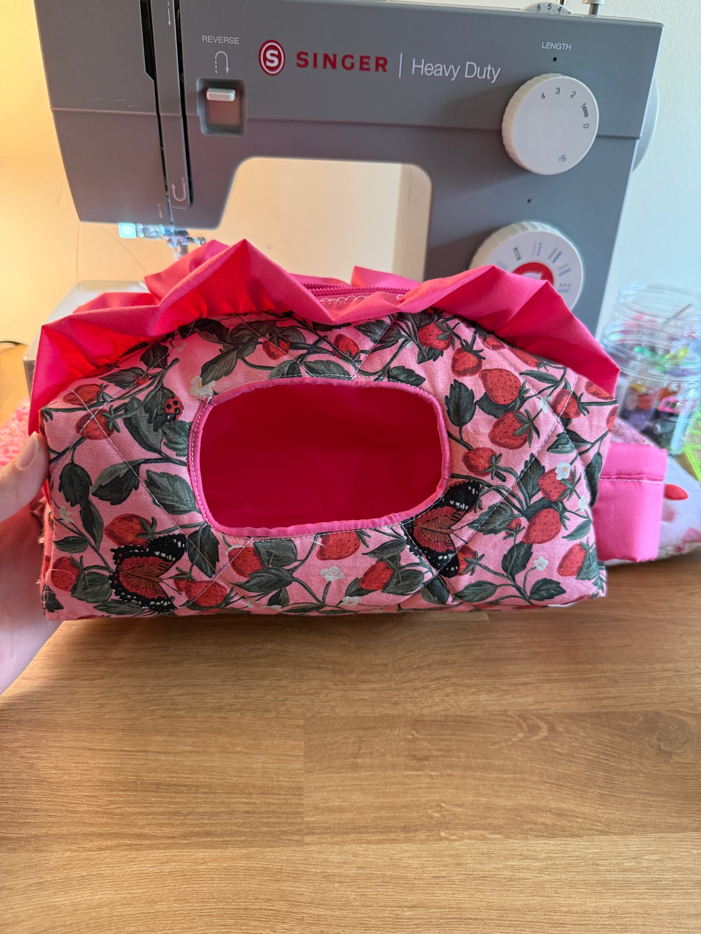 Strawberry Butterflies Handmade Diaper Wipe Pouch | Sweet Butterfly & Strawberry Print
