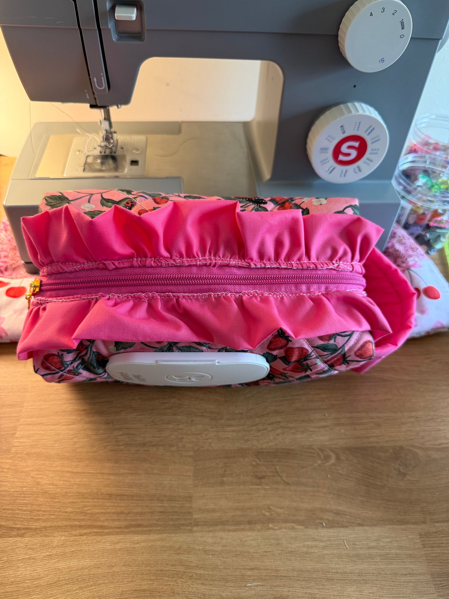 Strawberry Butterflies Handmade Diaper Wipe Pouch | Sweet Butterfly & Strawberry Print