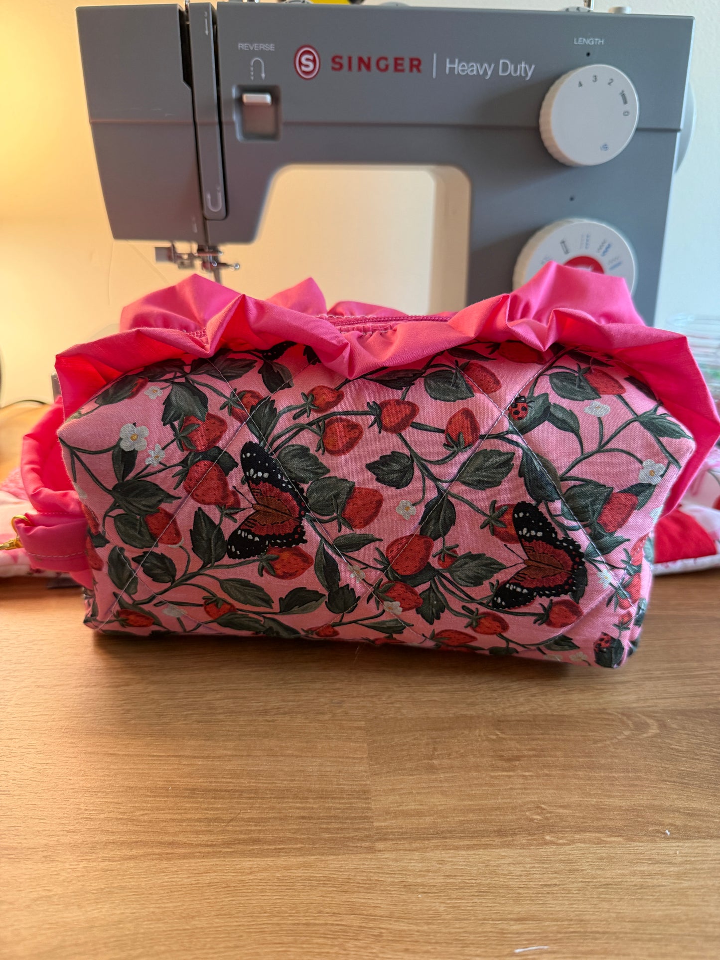 Strawberry Butterflies Handmade Diaper Wipe Pouch | Sweet Butterfly & Strawberry Print